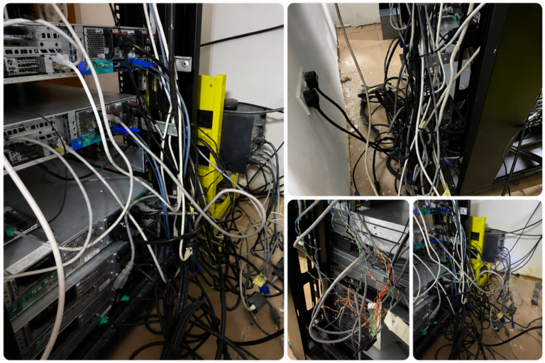 Disorganized server room before Seatec network infrastructure overhaul