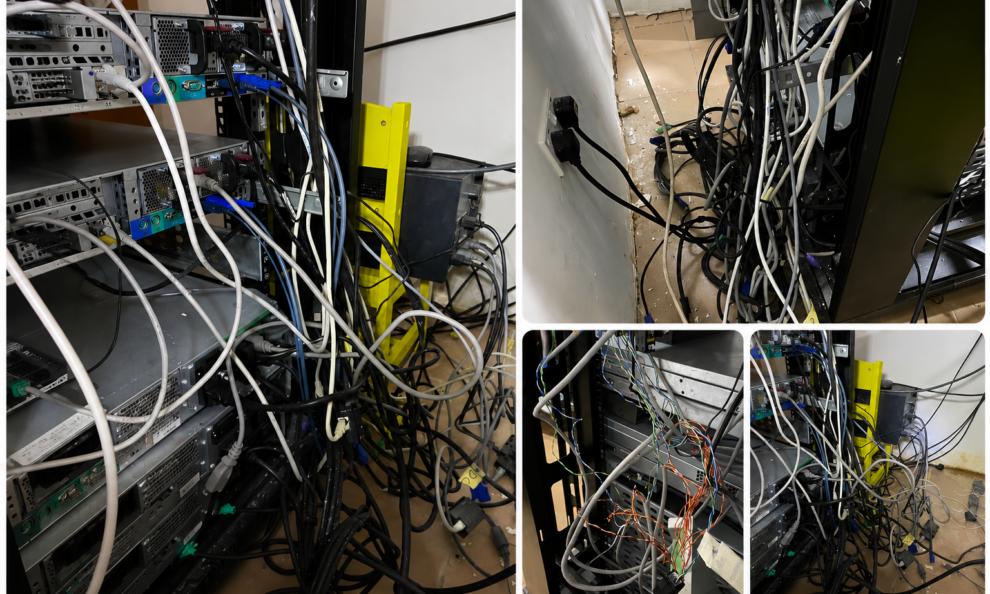 Disorganized server room before Seatec network infrastructure overhaul